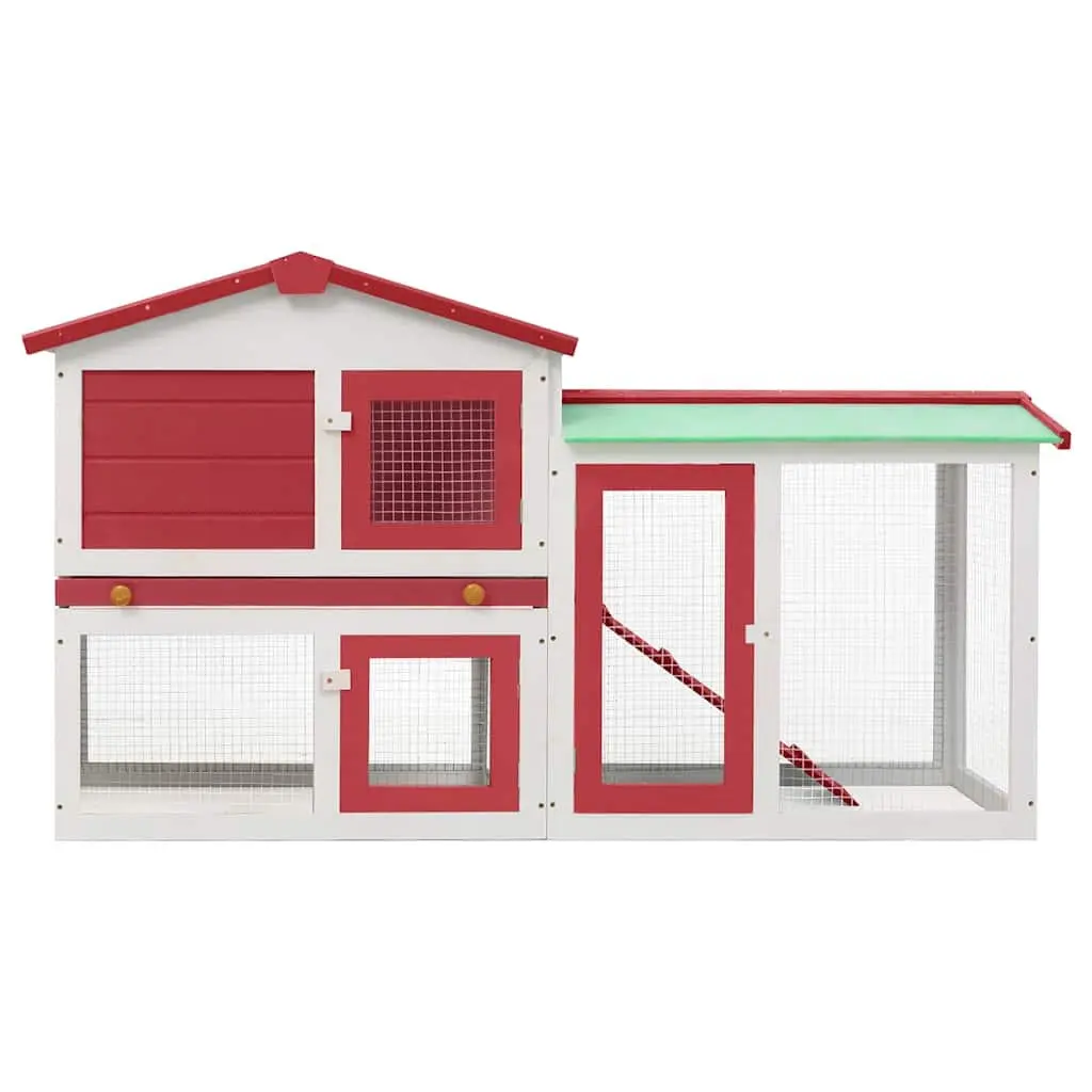 Outdoor Rabbit Hutch Large Wooden 2 Layer Red White 145x45x84cm Cage Run