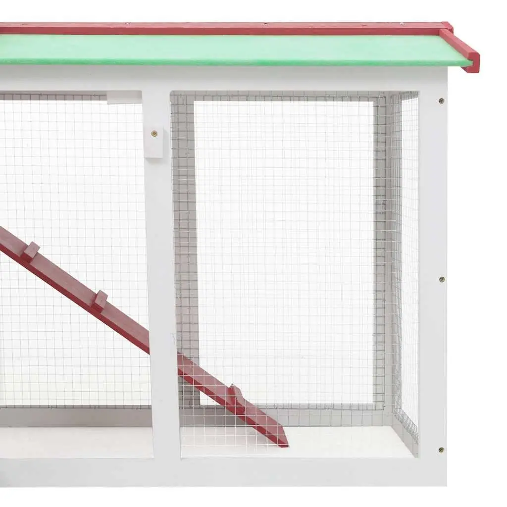 Outdoor Rabbit Hutch Large Wooden 2 Layer Red White 145x45x84cm Cage Run