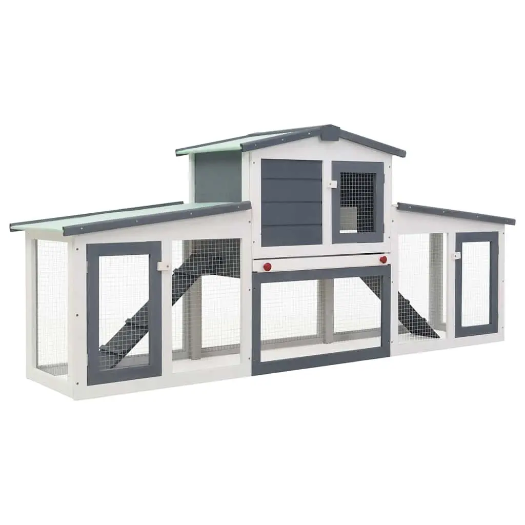 Large Outdoor Rabbit Hutch Two Layer Wooden Small Animal Cage Run House Grey