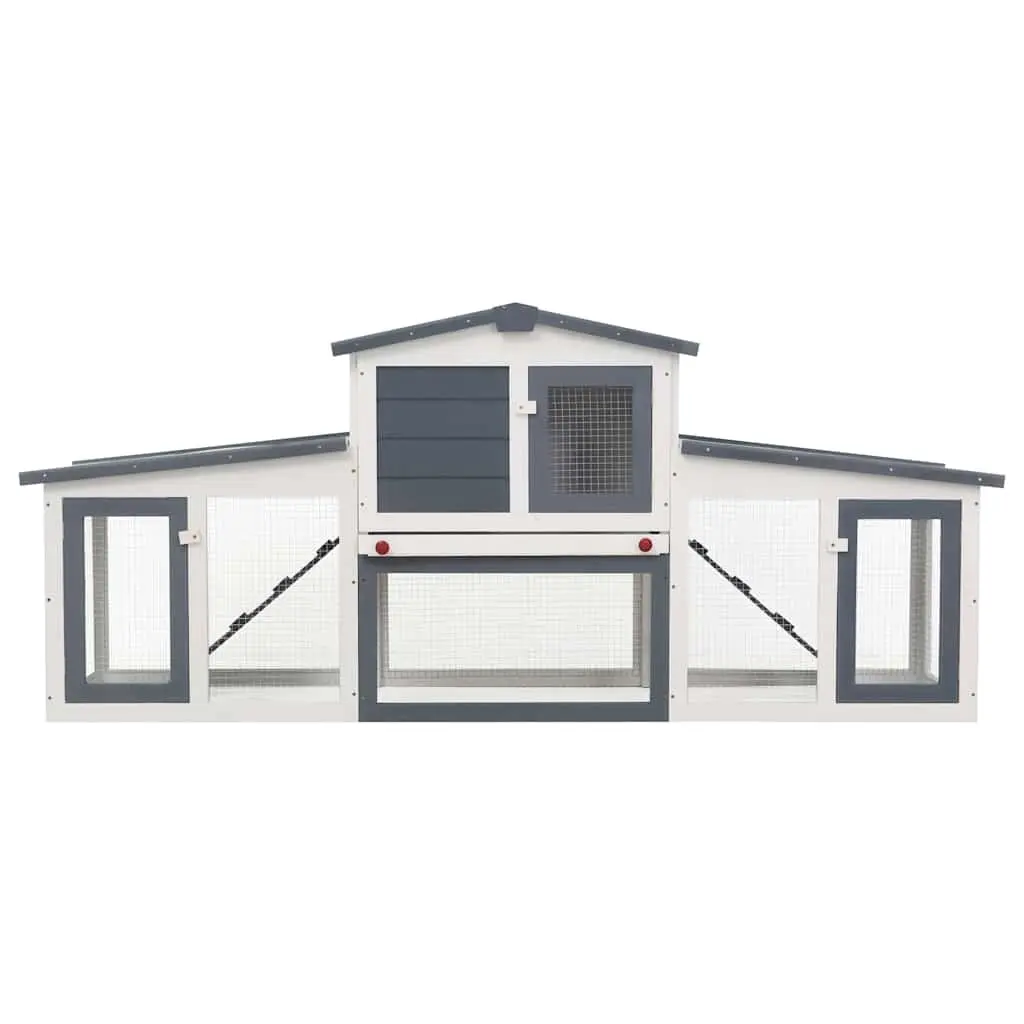 Large Outdoor Rabbit Hutch Two Layer Wooden Small Animal Cage Run House Grey