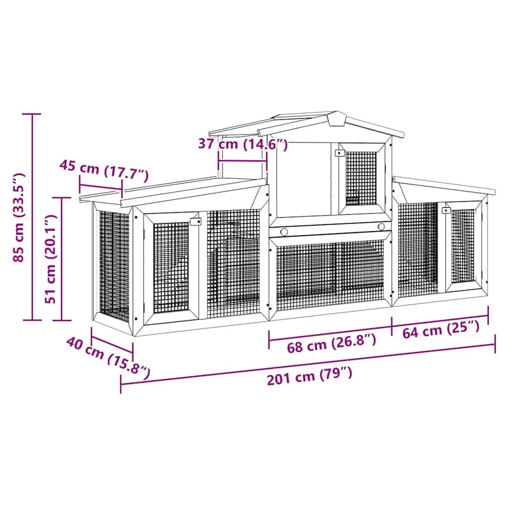 Large Outdoor Rabbit Hutch Two Layer Wooden Small Animal Cage Run House Grey