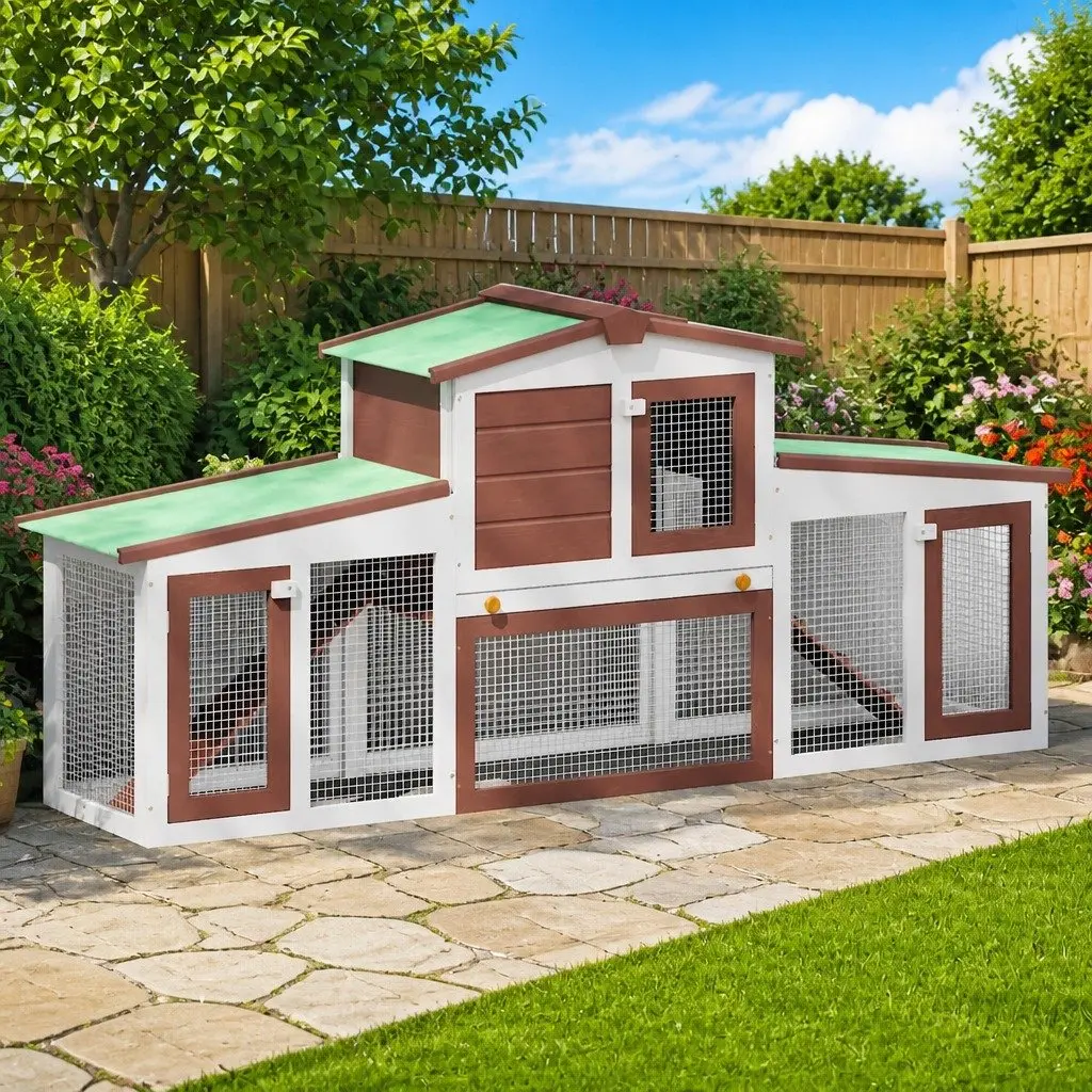 Outdoor Rabbit Hutch Wooden Cage Two Layer 201x45x85cm