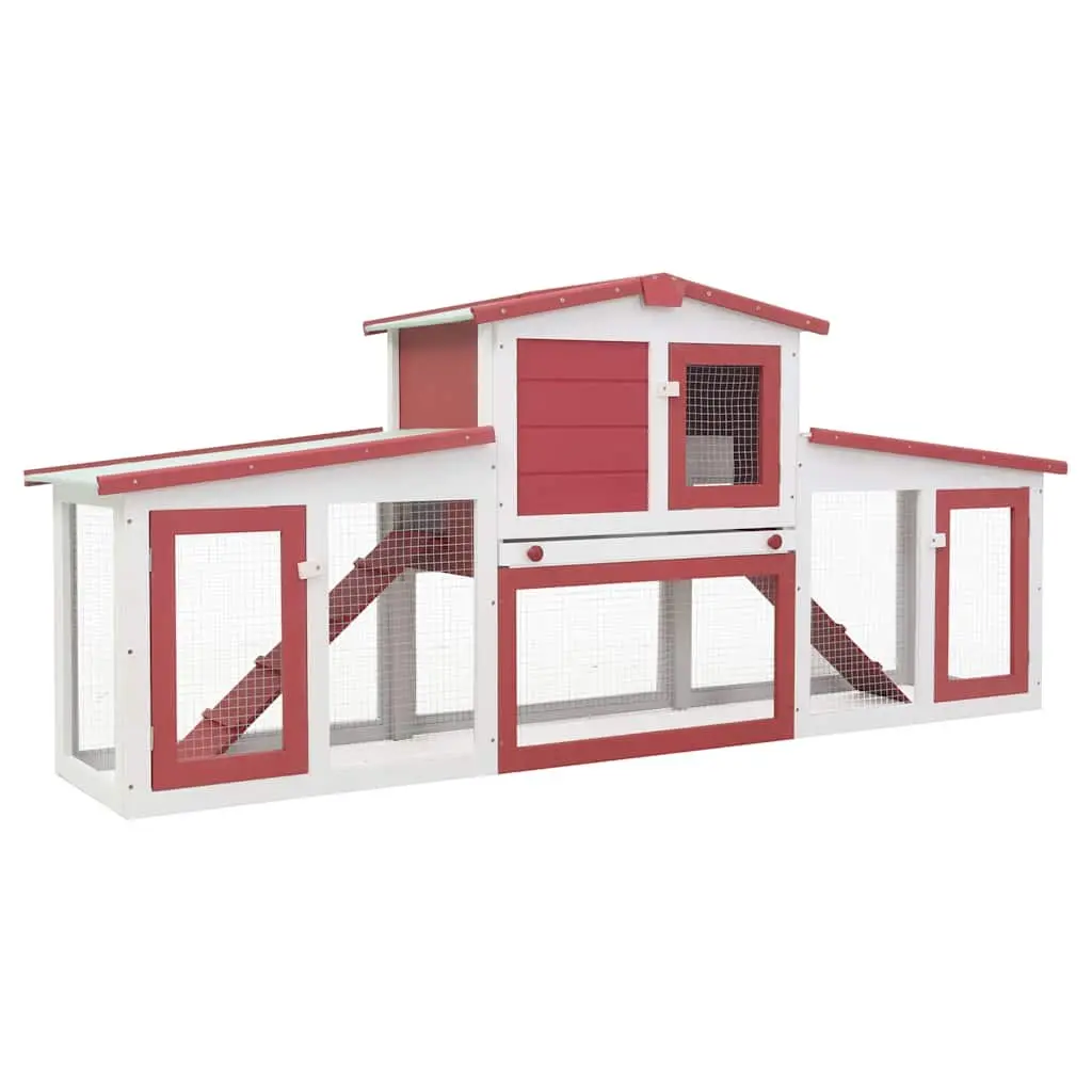 Outdoor Rabbit Hutch Large Wooden Cage 2 Tier with Run Red
