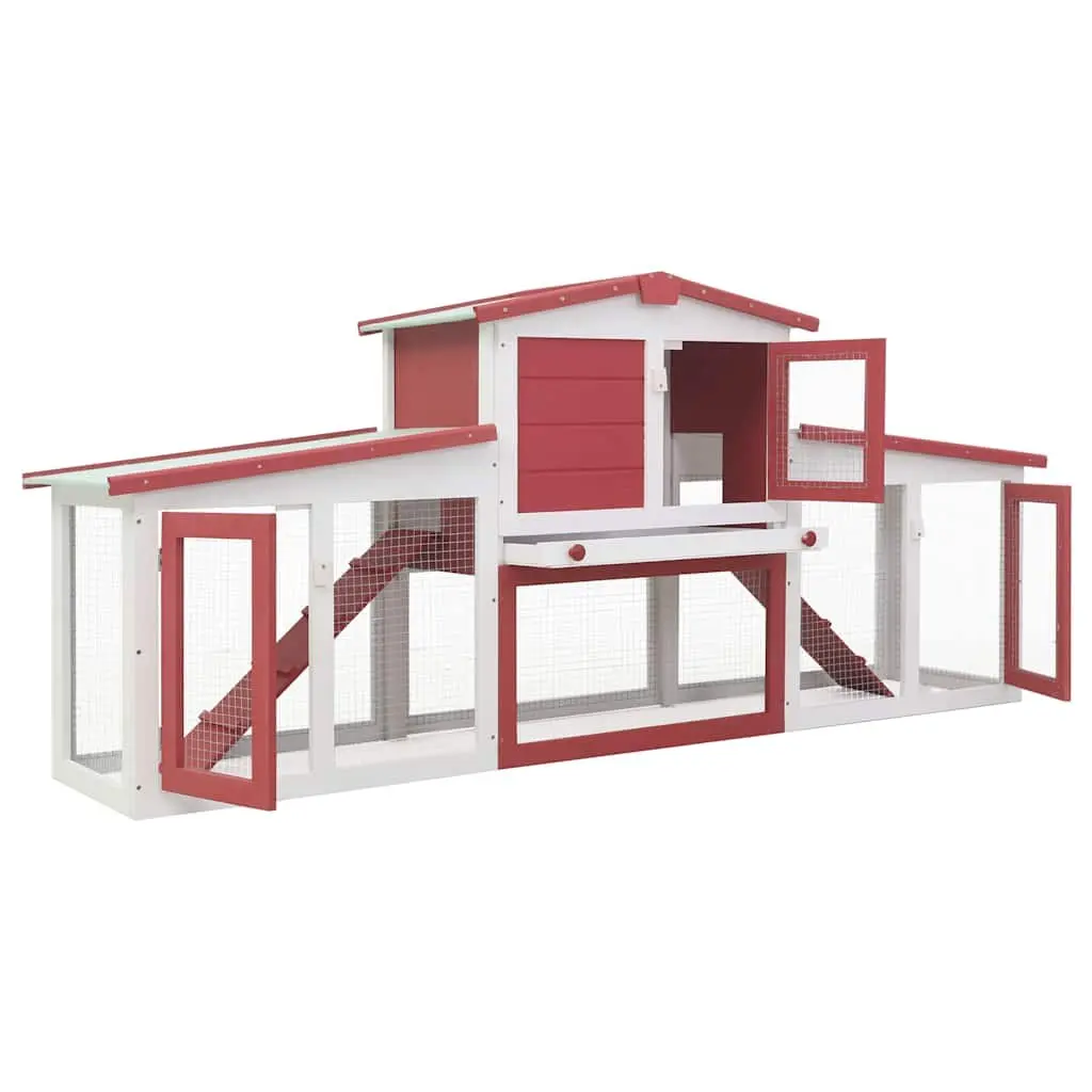 Outdoor Rabbit Hutch Large Wooden Cage 2 Tier with Run Red