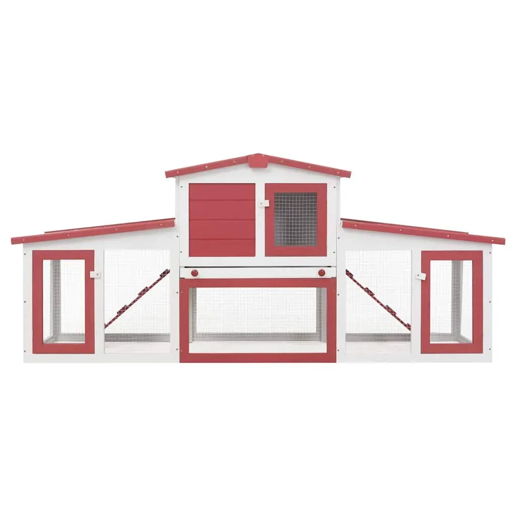 Outdoor Rabbit Hutch Large Wooden Cage 2 Tier with Run Red