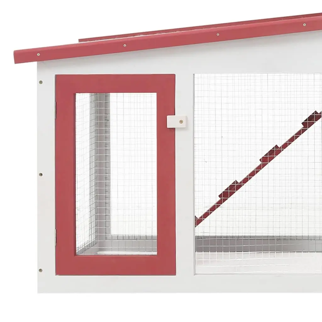Outdoor Rabbit Hutch Large Wooden Cage 2 Tier with Run Red