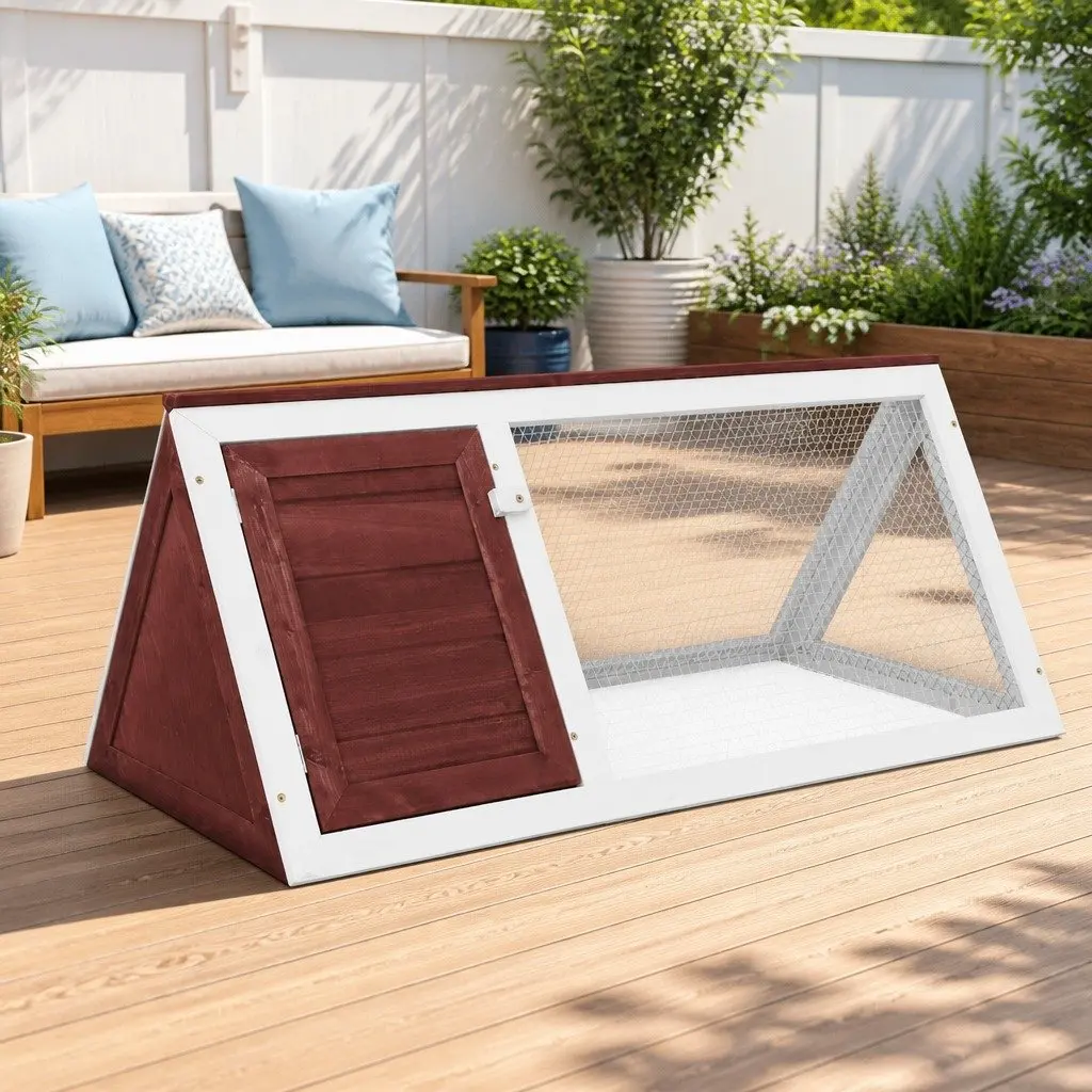 Rabbit Cage Wooden Habitat Brown Outdoor Small Animal Enclosure
