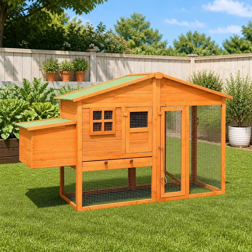 Chicken Coop Large Run Galvanised Steel Wire Mesh Solid Fir Wood