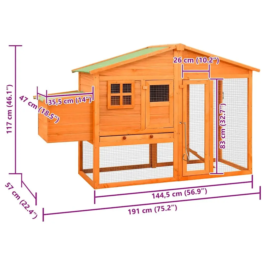 Chicken Coop Large Run Galvanised Steel Wire Mesh Solid Fir Wood