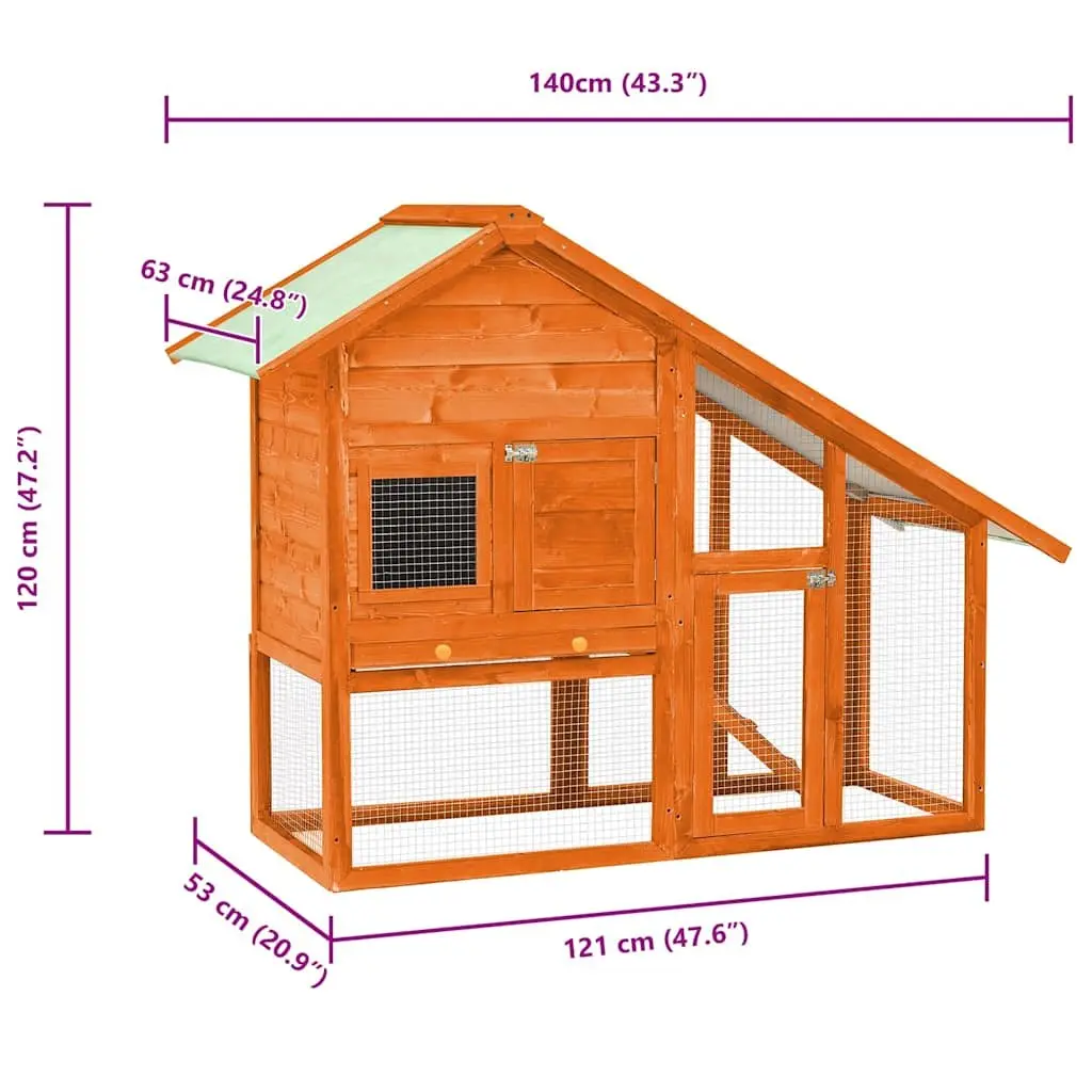 Rabbit Hutch Wooden 2-Tier Small Animal Cage with Ramp and Nesting Box 140x63x120cm