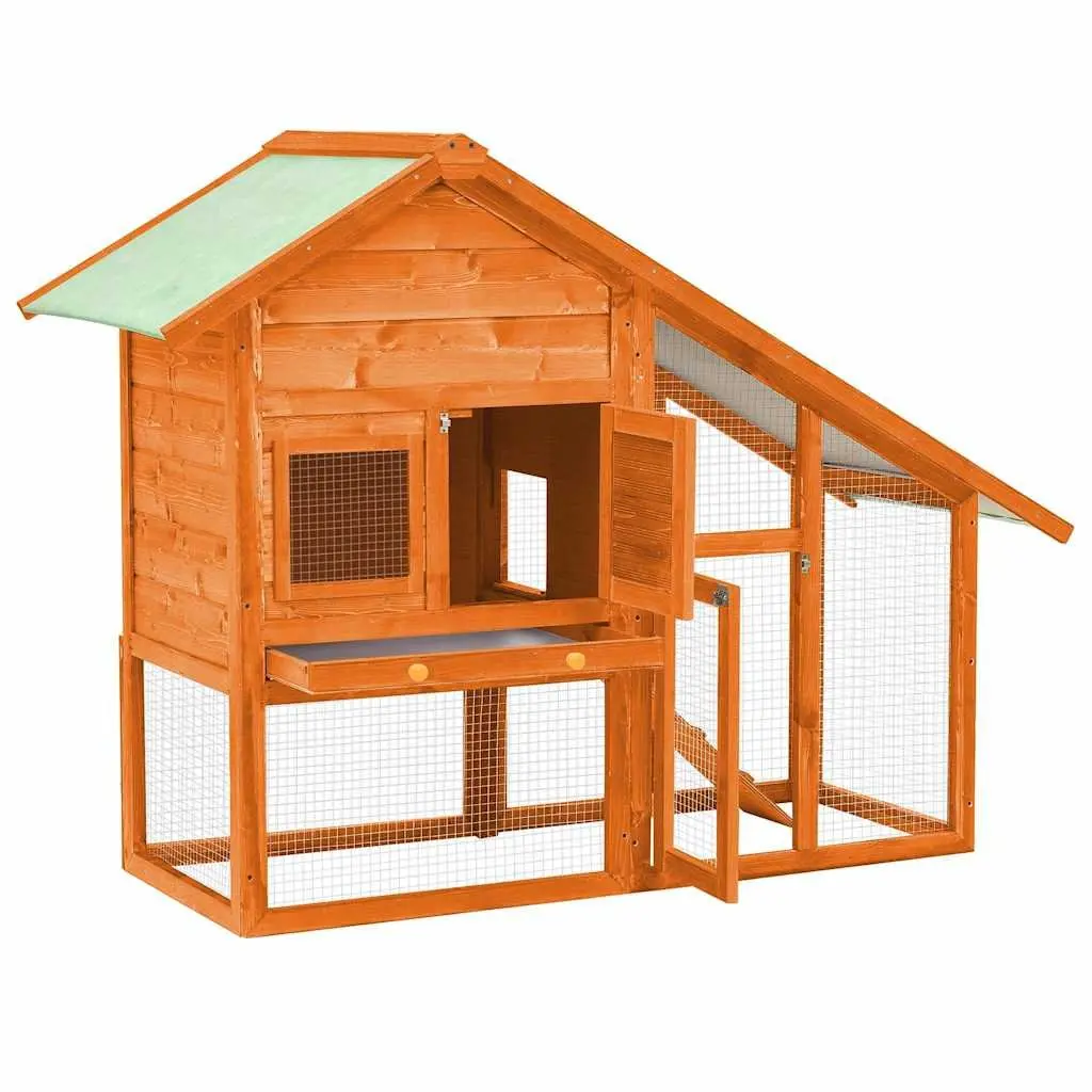 Rabbit Hutch Wooden 2-Tier Small Animal Cage with Ramp and Nesting Box 140x63x120cm