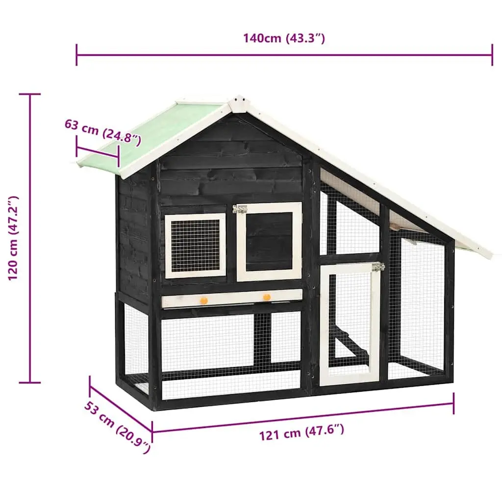 Rabbit Hutch Two Storey Grey White Wooden Cage 140 x 63 x 120 cm