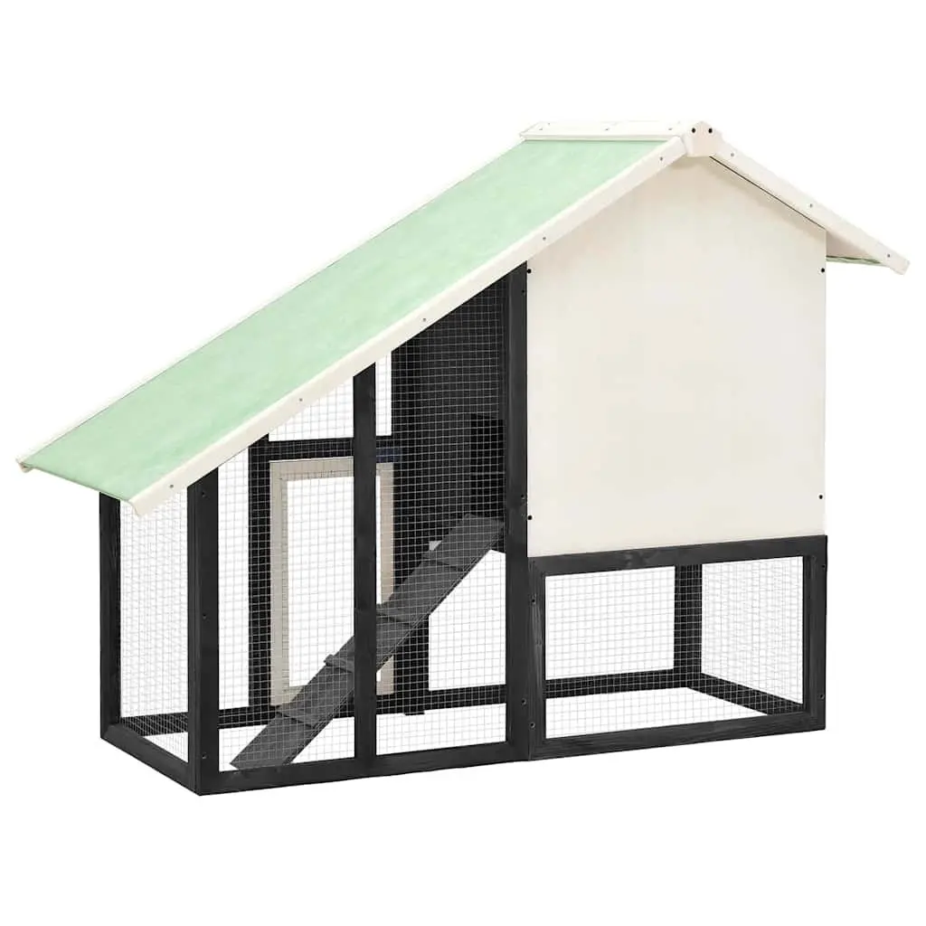 Rabbit Hutch Two Storey Grey White Wooden Cage 140 x 63 x 120 cm