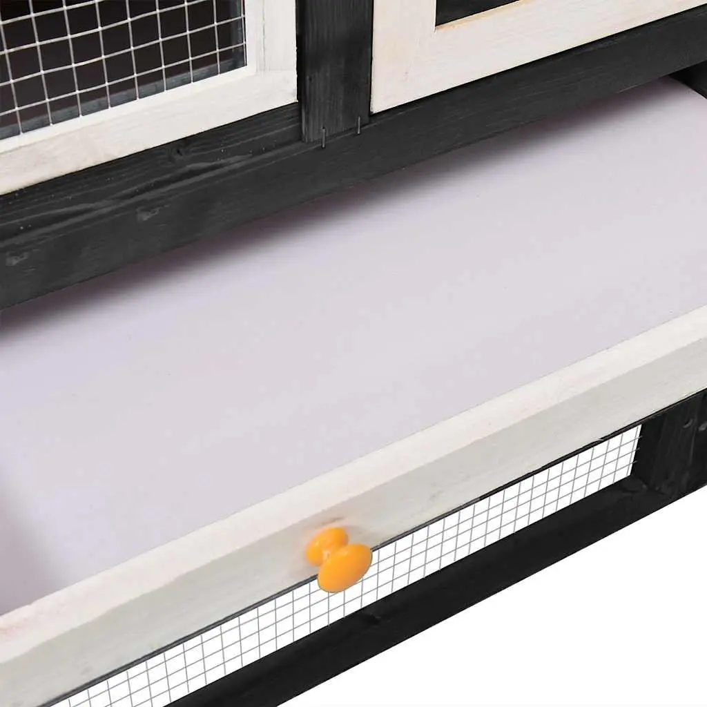 Rabbit Hutch Two Storey Grey White Wooden Cage 140 x 63 x 120 cm