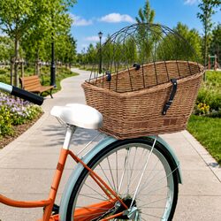 Friendly Brown Willow Rear Bicycle Basket with Cover