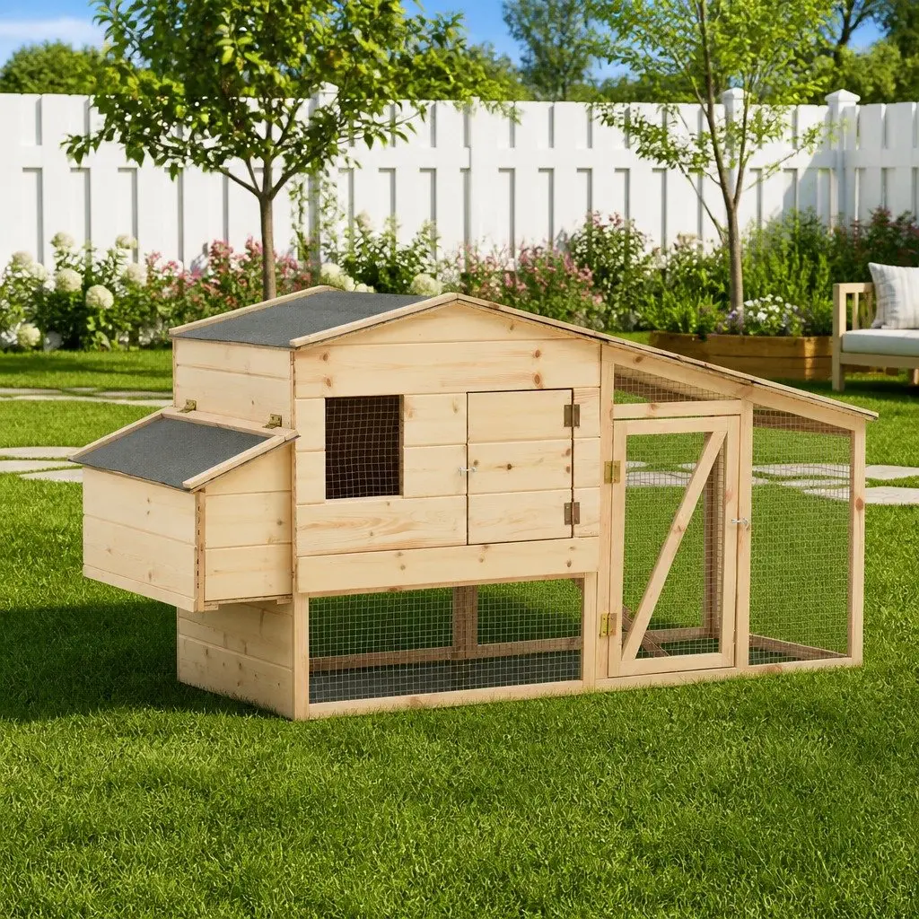 Chicken Cage Solid Pine Wood Brown Small Animal Hutch Coop Nesting Box