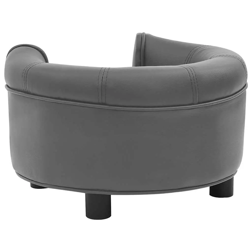 Dog Sofa Pet Bed Grey Plush Faux Leather Cushion Cover Wooden Frame Legs