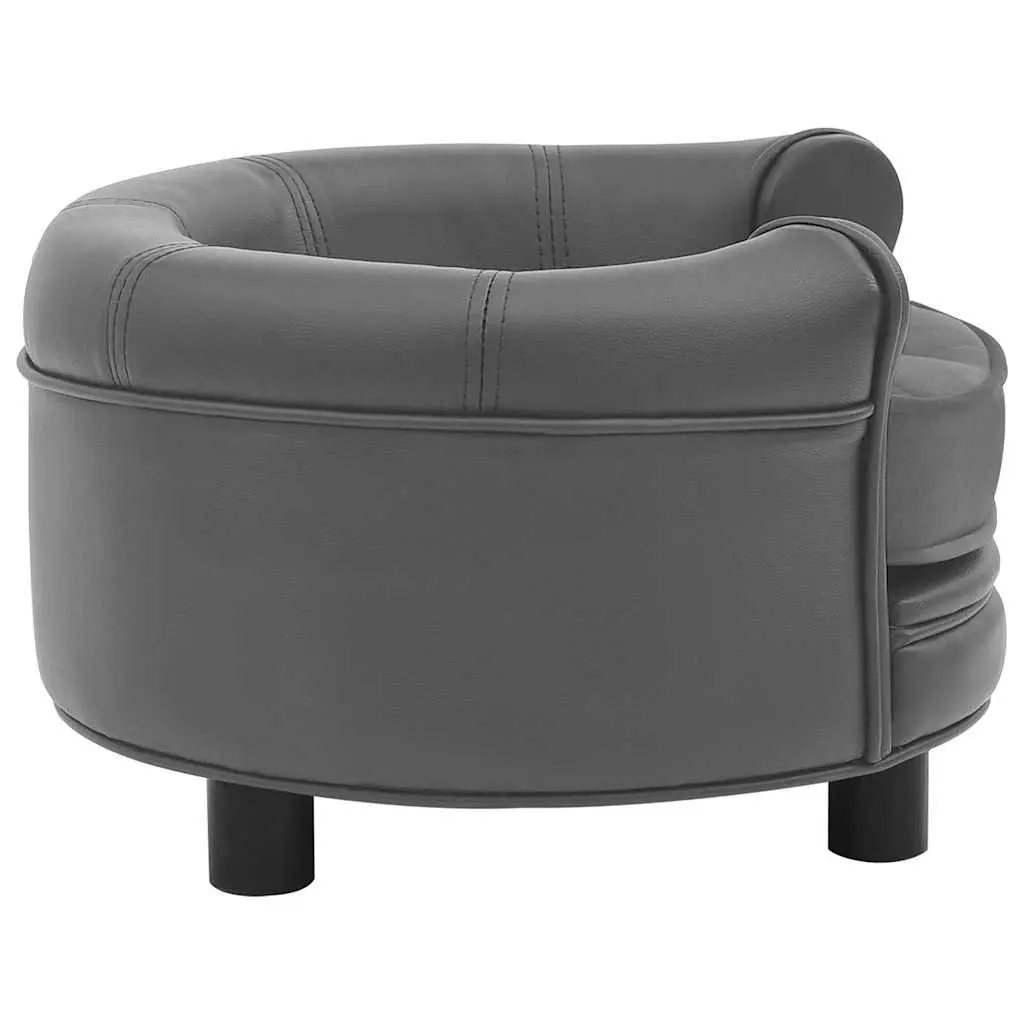 Dog Sofa Pet Bed Grey Plush Faux Leather Cushion Cover Wooden Frame Legs