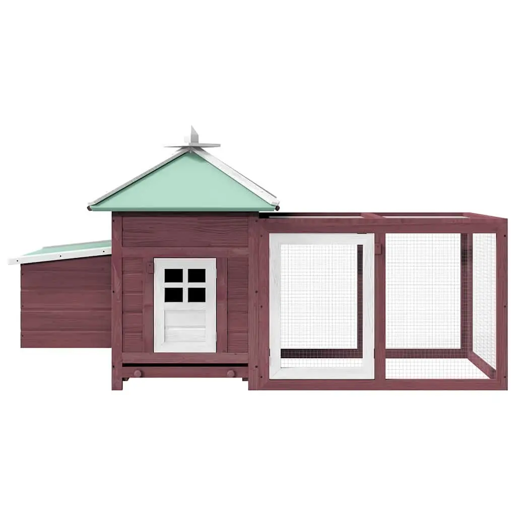 Chicken Coop Solid Fir Wood Large Run Brown