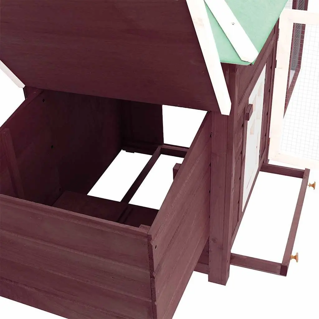 Chicken Coop Solid Fir Wood Large Run Brown