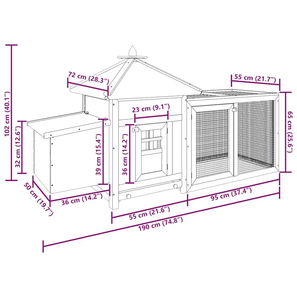 Chicken Coop Solid Fir Wood Large Run Brown