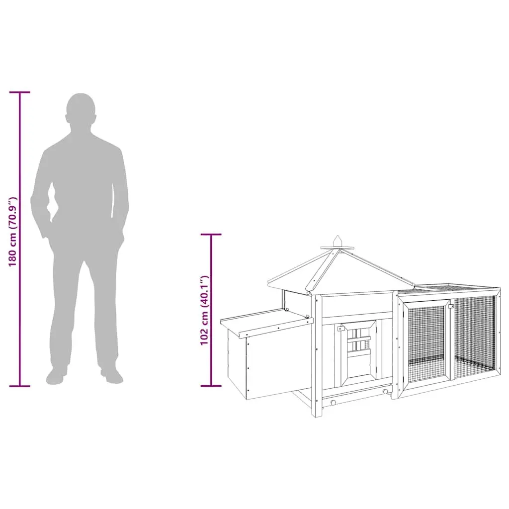 Chicken Coop Solid Fir Wood Large Run Brown