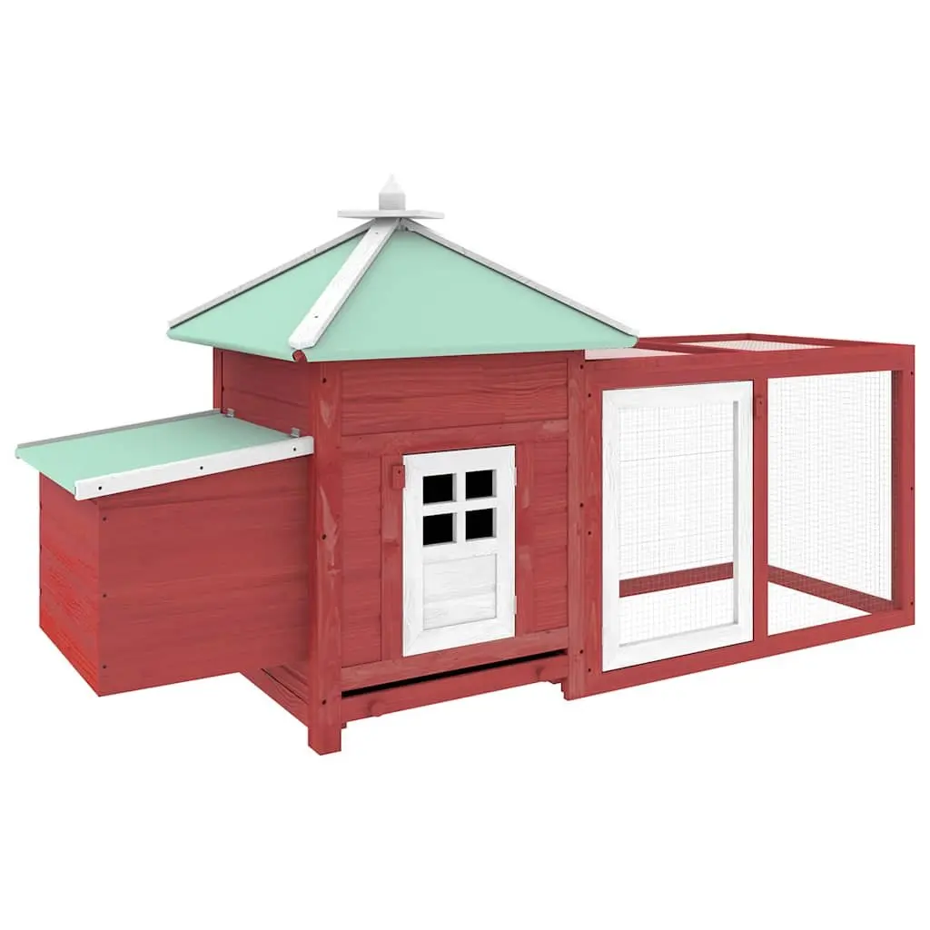 Wooden Red Chicken Coop with Nesting Box and Spacious Run Area 190x72x102cm