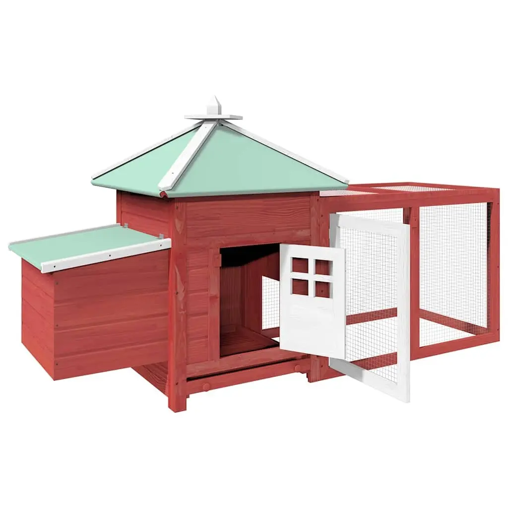 Wooden Red Chicken Coop with Nesting Box and Spacious Run Area 190x72x102cm