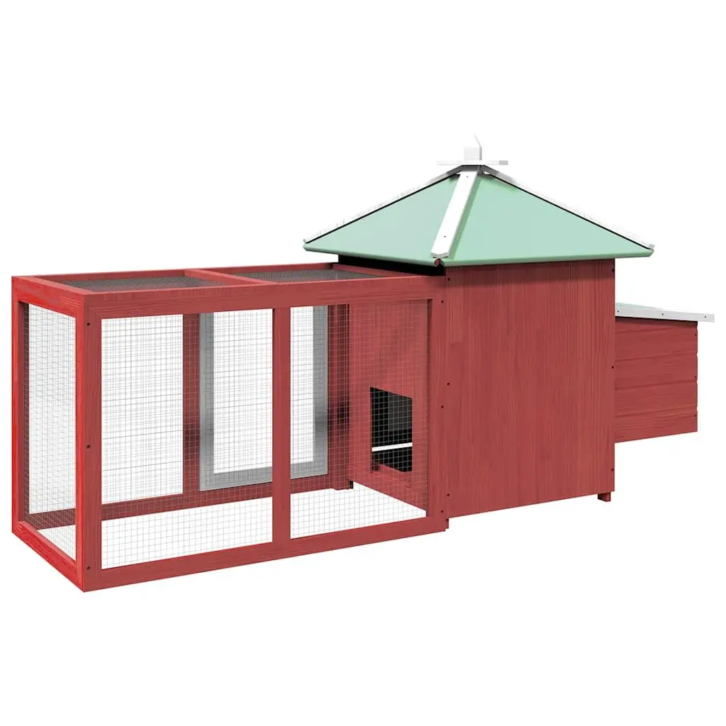 Wooden Red Chicken Coop with Nesting Box and Spacious Run Area 190x72x102cm