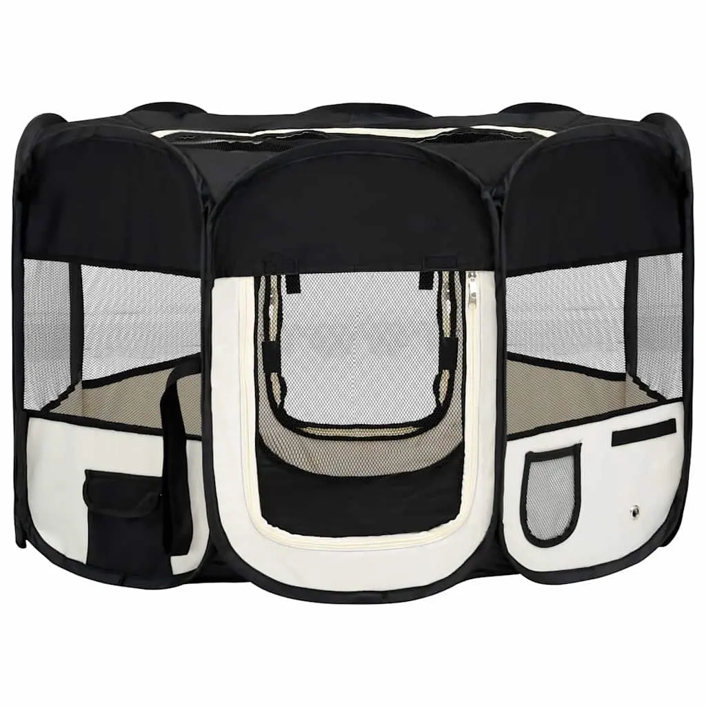 Foldable Dog Playpen Portable Training Enclosure 110 x 110 x 58 cm Black