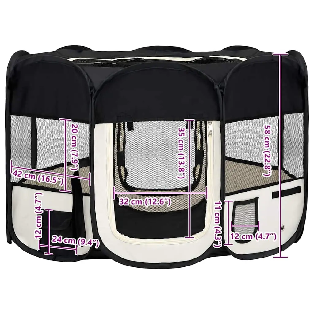 Foldable Dog Playpen Portable Training Enclosure 110 x 110 x 58 cm Black