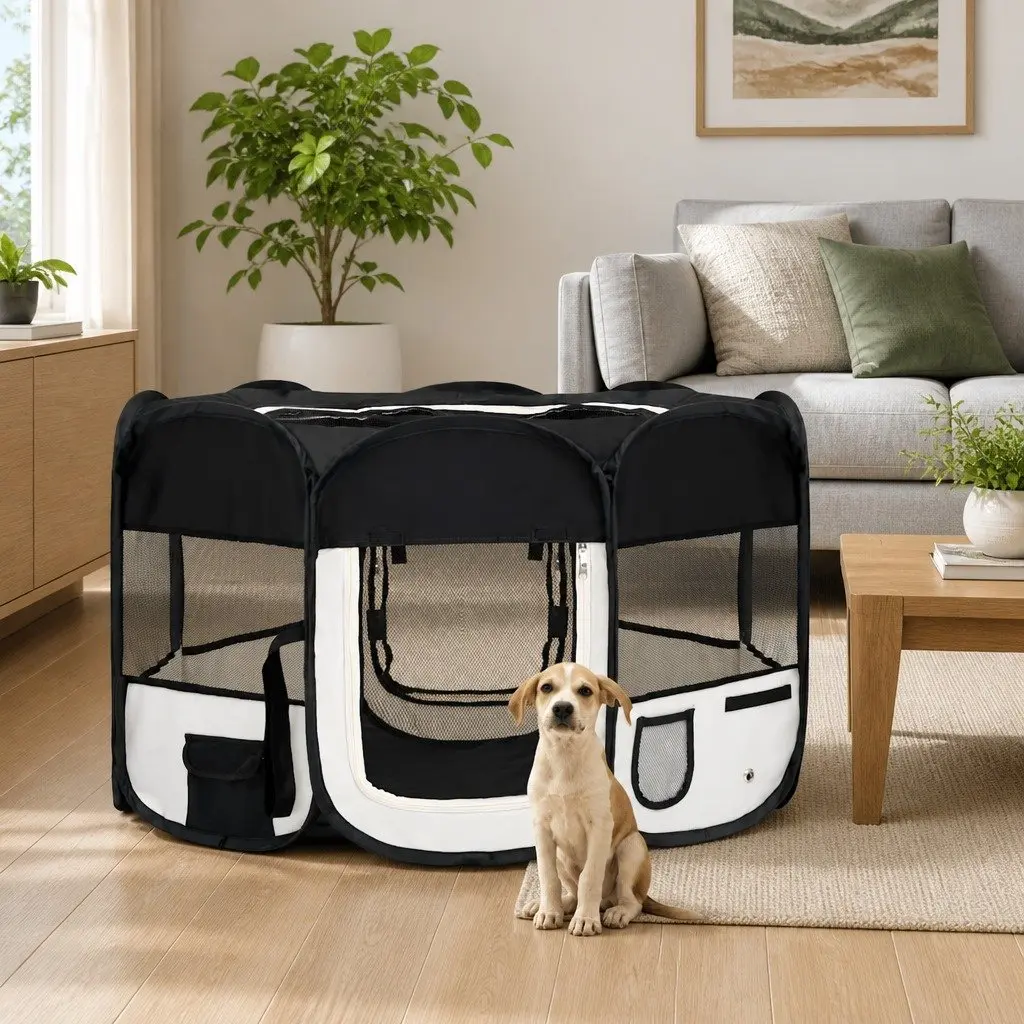 Foldable Dog Playpen Portable Exercise Run Cage Training Area 125 x 125 x 61 cm