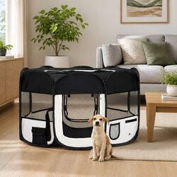 Foldable Dog Playpen Portable Pet Exercise Run Cage Training Area with Carrying