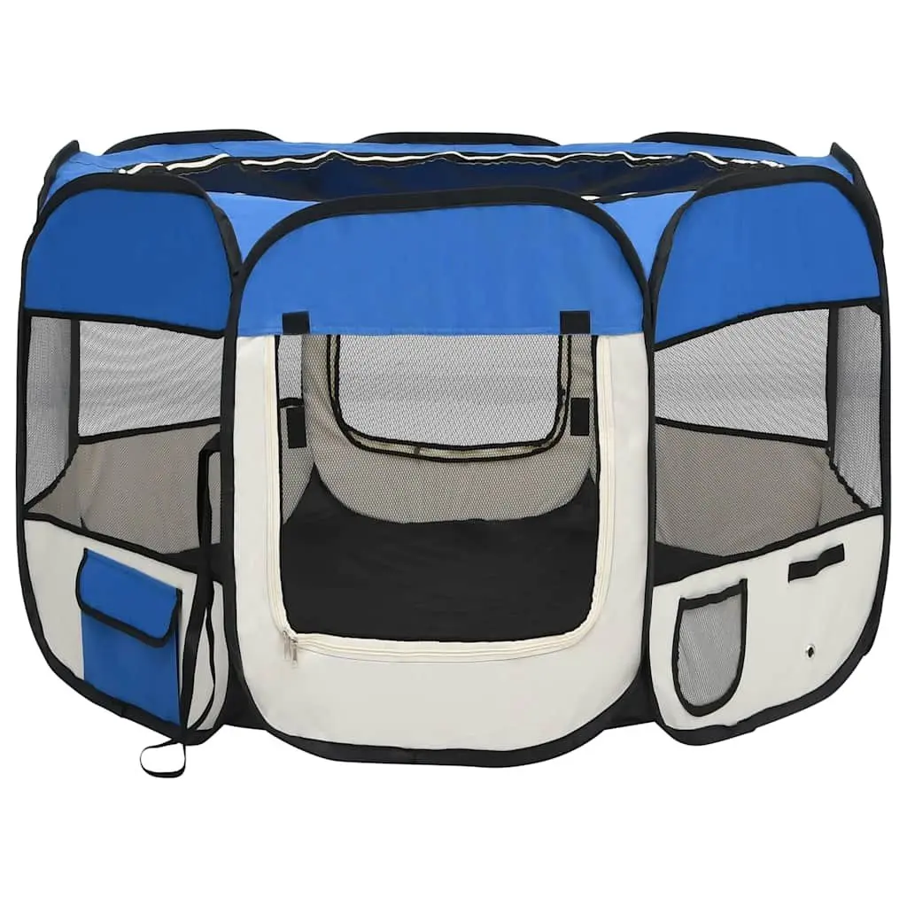 Foldable Dog Playpen Portable Blue 90x90x58cm