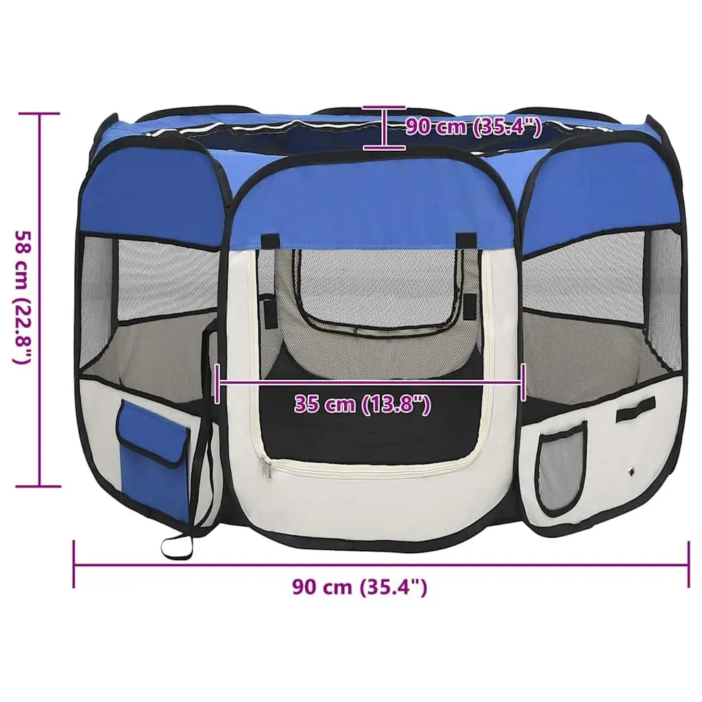 Foldable Dog Playpen Portable Blue 90x90x58cm
