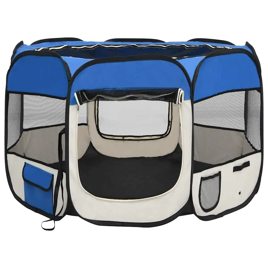 Foldable Dog Playpen Portable Blue 90x90x58cm