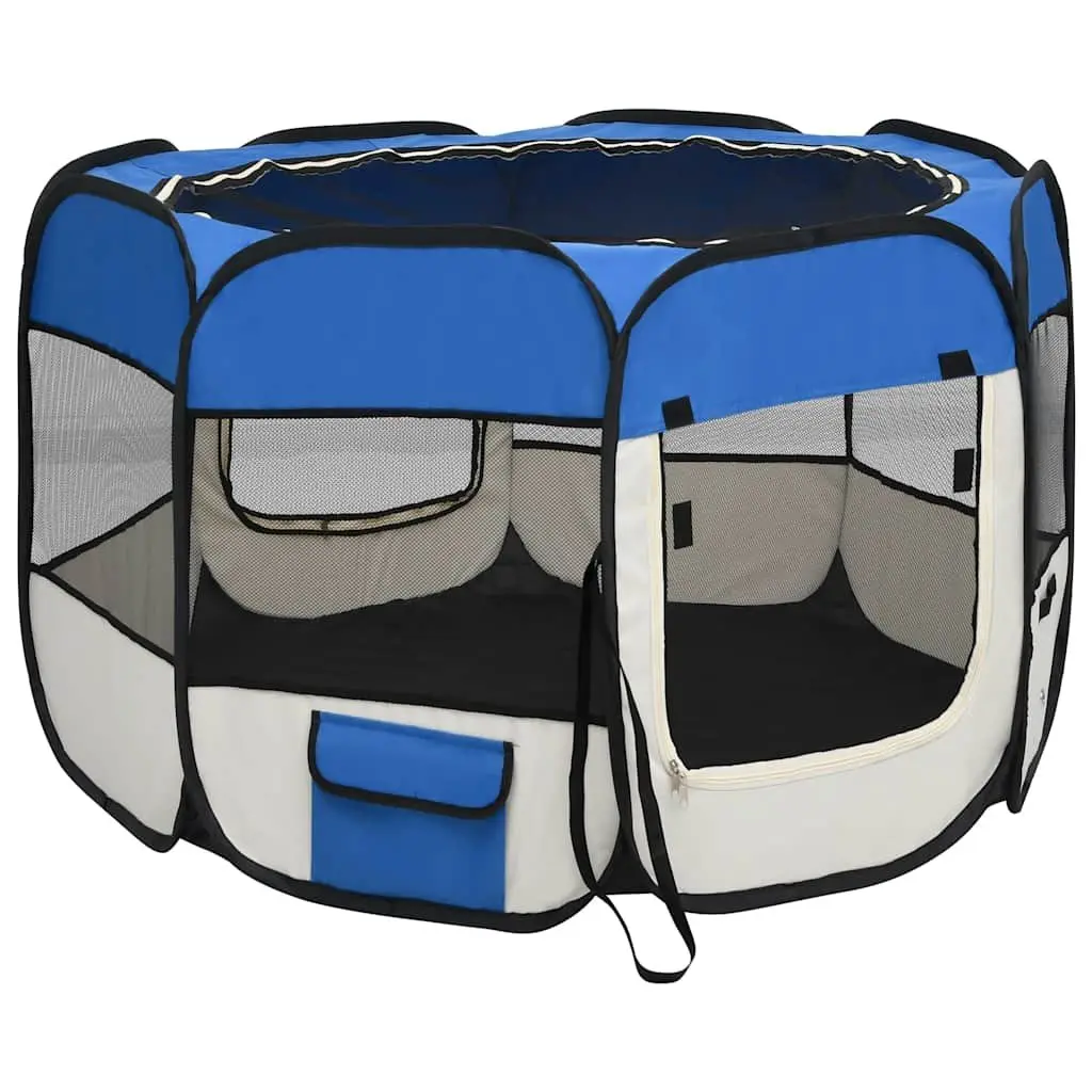 Foldable Dog Playpen Portable Blue 90x90x58cm