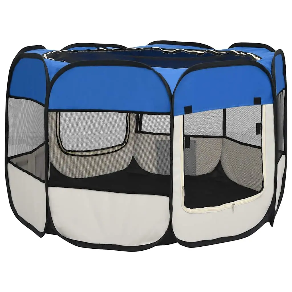Foldable Dog Playpen Portable Blue 90x90x58cm