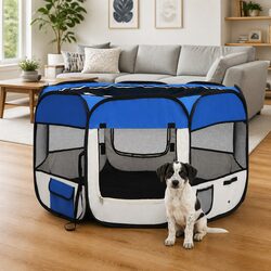 Friendly Foldable Dog Playpen in Blue, Perfect for Training 110x110x58 cm