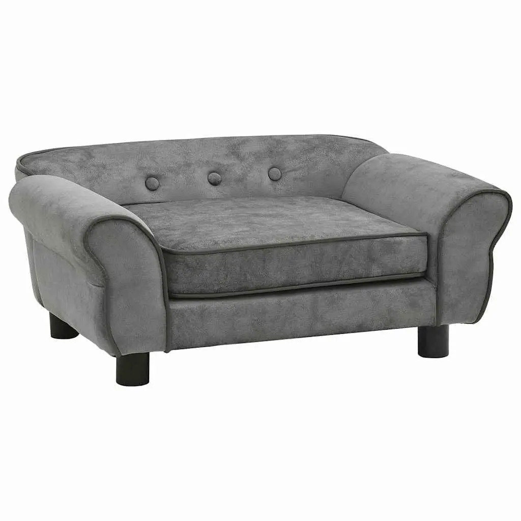 Dog Sofa Plush Cushion Wooden Frame Grey 72 x 45 x 30 cm