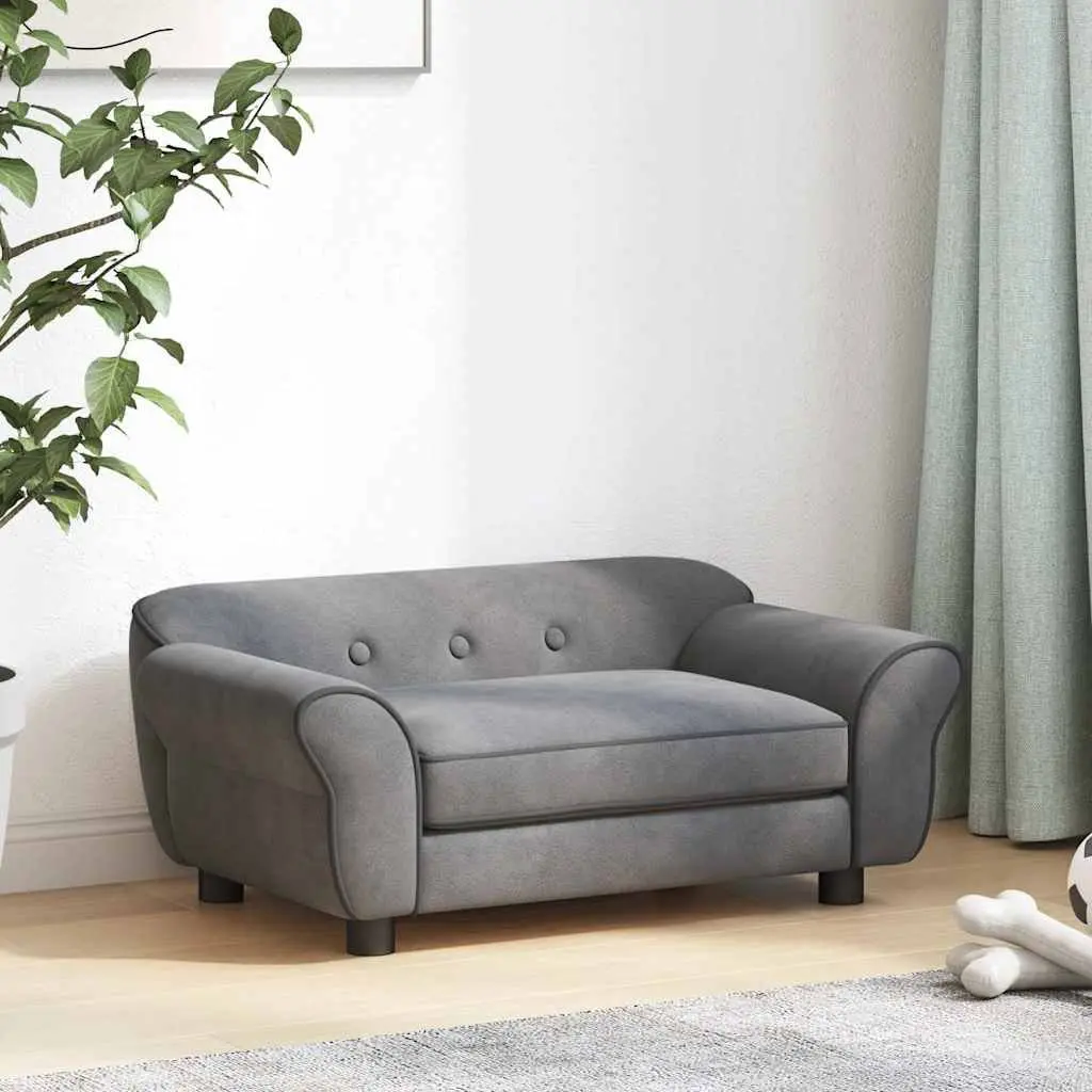 Dog Sofa Plush Cushion Wooden Frame Grey 72 x 45 x 30 cm