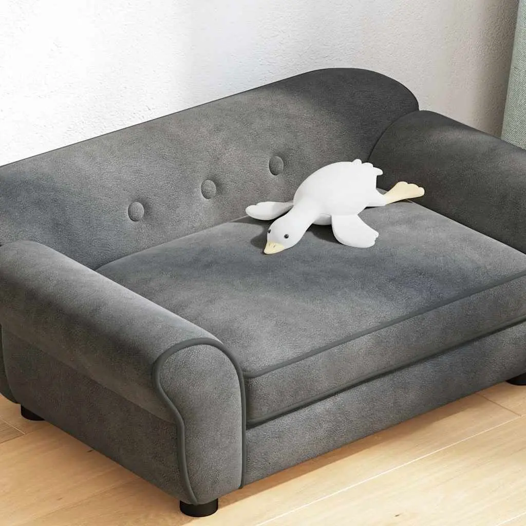 Dog Sofa Plush Cushion Wooden Frame Grey 72 x 45 x 30 cm