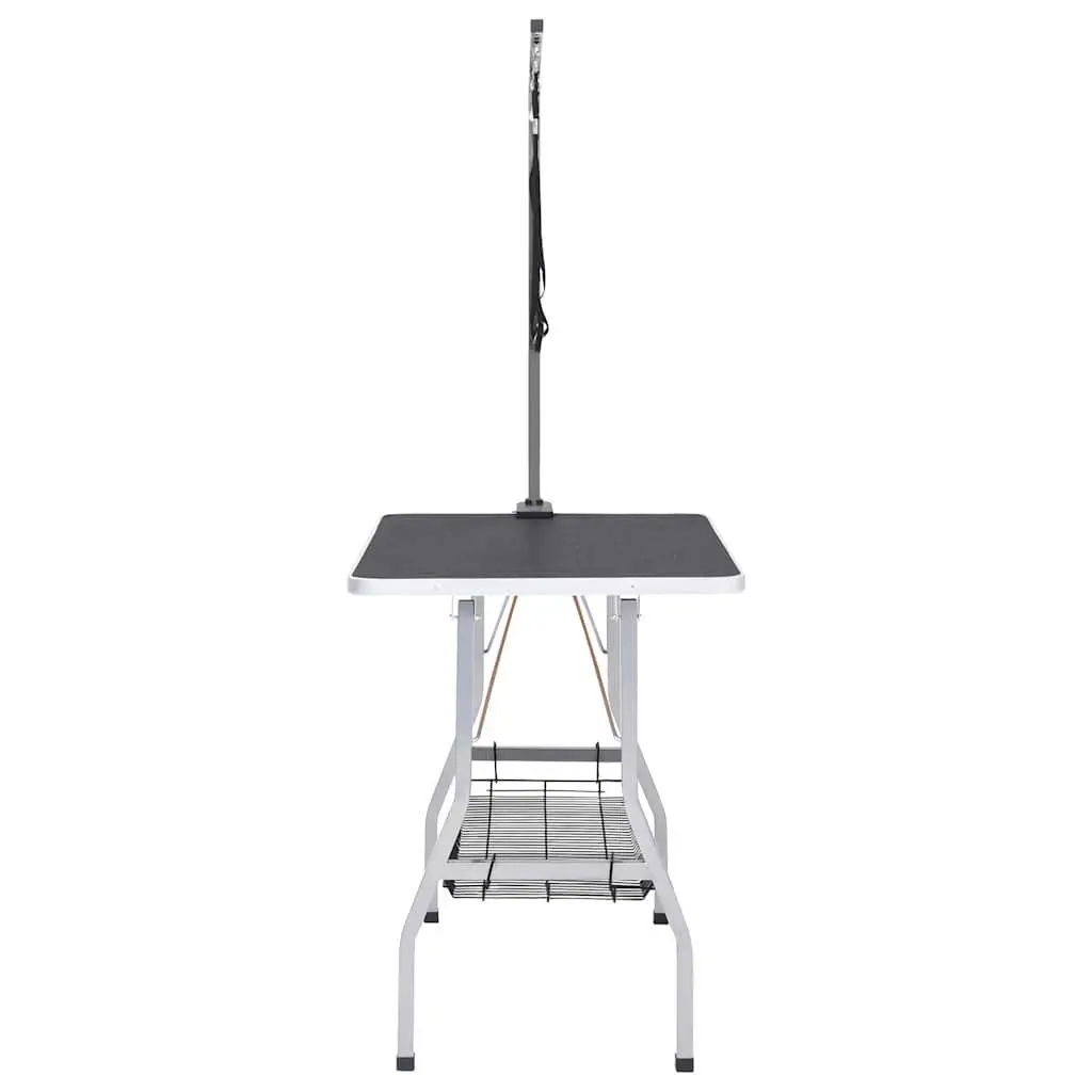 Dog Grooming Table Foldable Adjustable with Stainless Steel Arm Non-Slip Top and Storage Basket