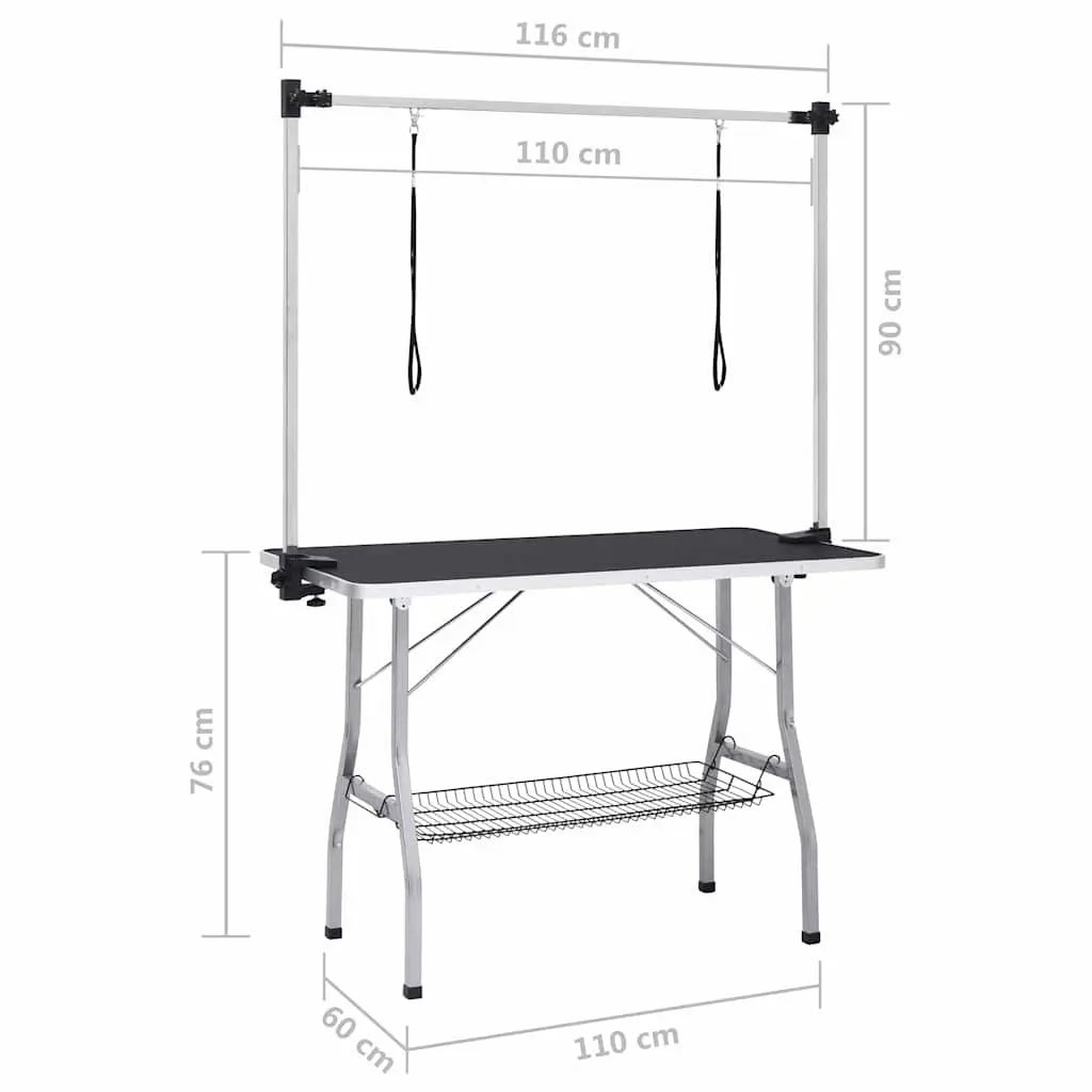 Dog Grooming Table Adjustable Height Foldable with Loops Basket Non-Slip
