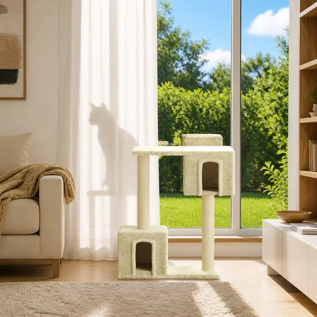 Cat Tree Scratching Posts Cream 60cm Multi-Level Climbing Perch House Platform Rest