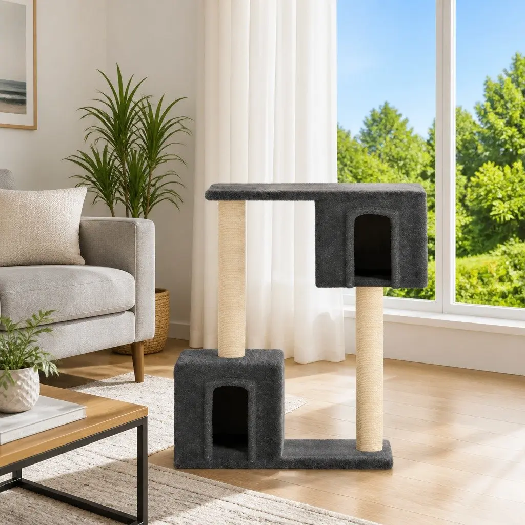 Cat Tree Multi-Level Dark Grey 60cm Scratching Post Climbing Perch House Furniture for Cats