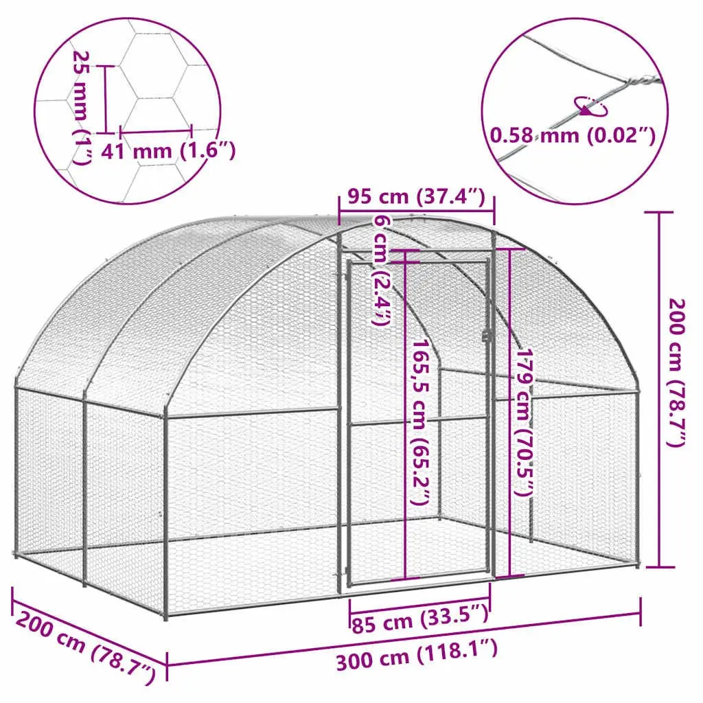 Outdoor Chicken Coop Galvanised Steel 3x2x2m Poultry Run Enclosure