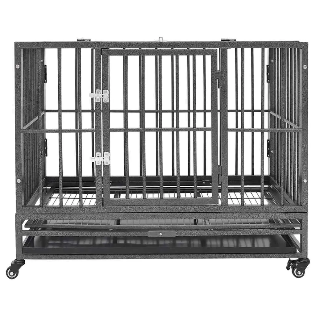 Dog Cage Steel Frame Lockable with Wheels Detachable Tray 102 x 72 x 85 cm