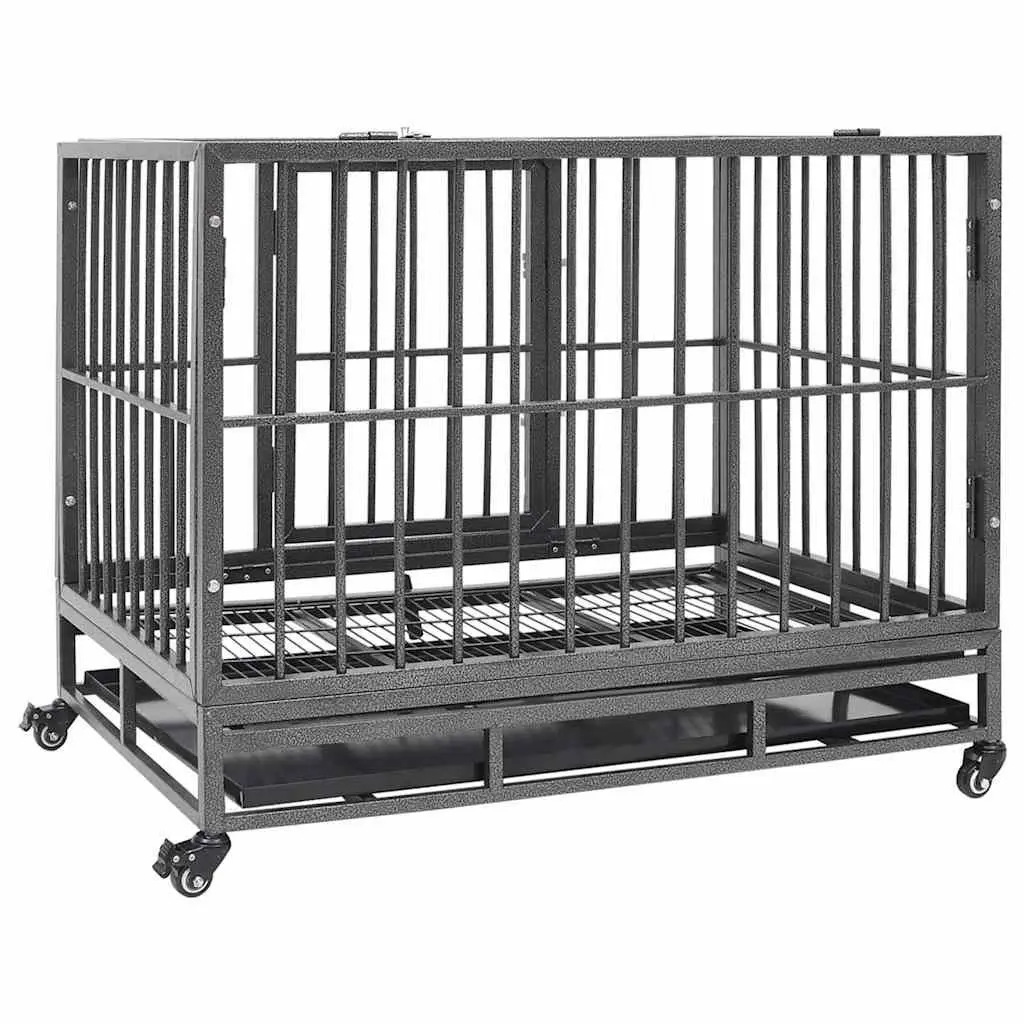 Dog Cage Steel Frame Lockable with Wheels Detachable Tray 102 x 72 x 85 cm