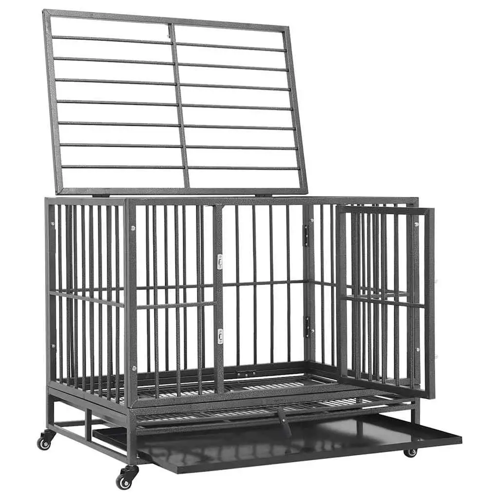 Dog Cage Steel Frame Lockable with Wheels Detachable Tray 102 x 72 x 85 cm